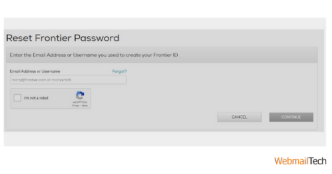 Go to the password reset page of Frontier mail.
