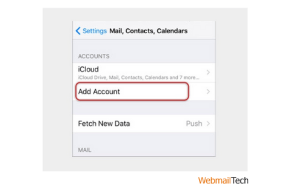 You must scroll down and select Mail, Contacts, and Calendars.
